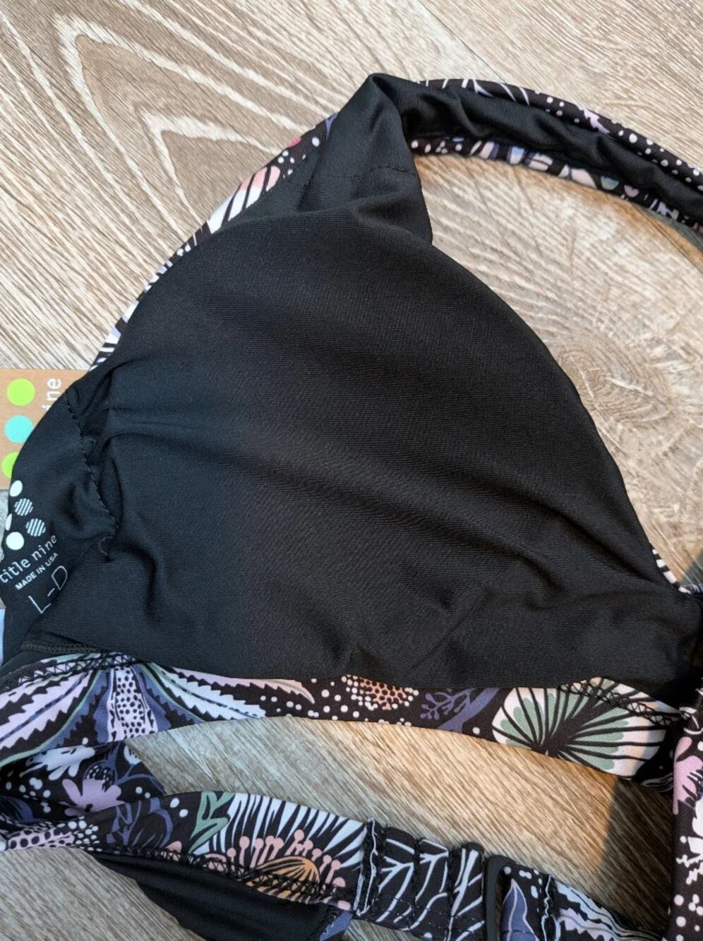 NWT Title Nine Better Bikini Top Alicante Black Tropical Floral Size Large D
